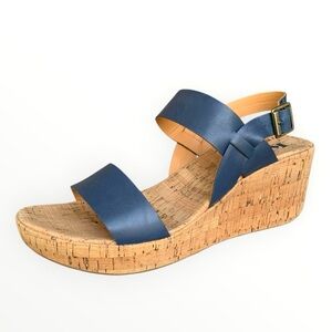 Kork Ease Austin Platform Slingback Wedge Sandal Navy Blue/Cork